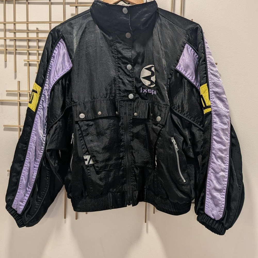 Vtg Jamie Sadock IXSPA Jacket Black Colorblock Windbreaker Sz S 90s Streetwear